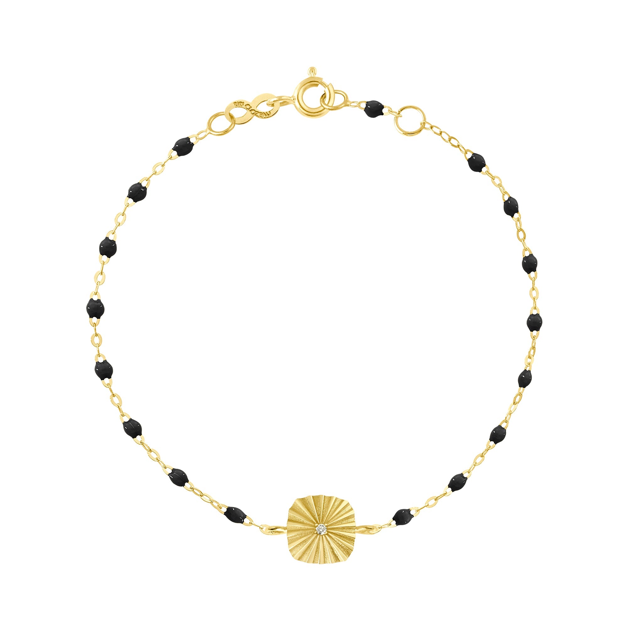 Bracelet noir Miss Lumière diamant, or jaune, 17 cm