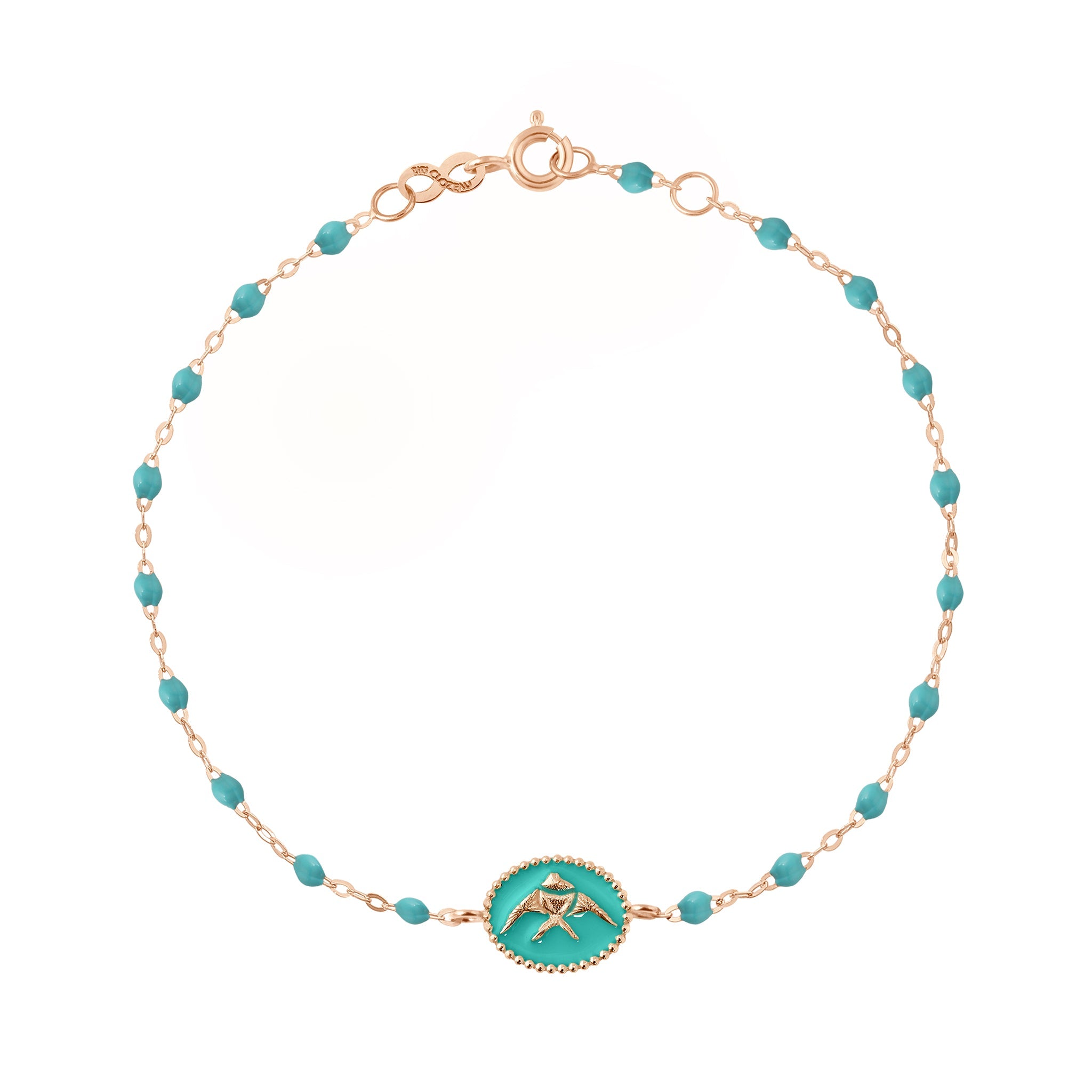 Bracelet Poisson Ange résine turquoise vert, or rose, 17 cm