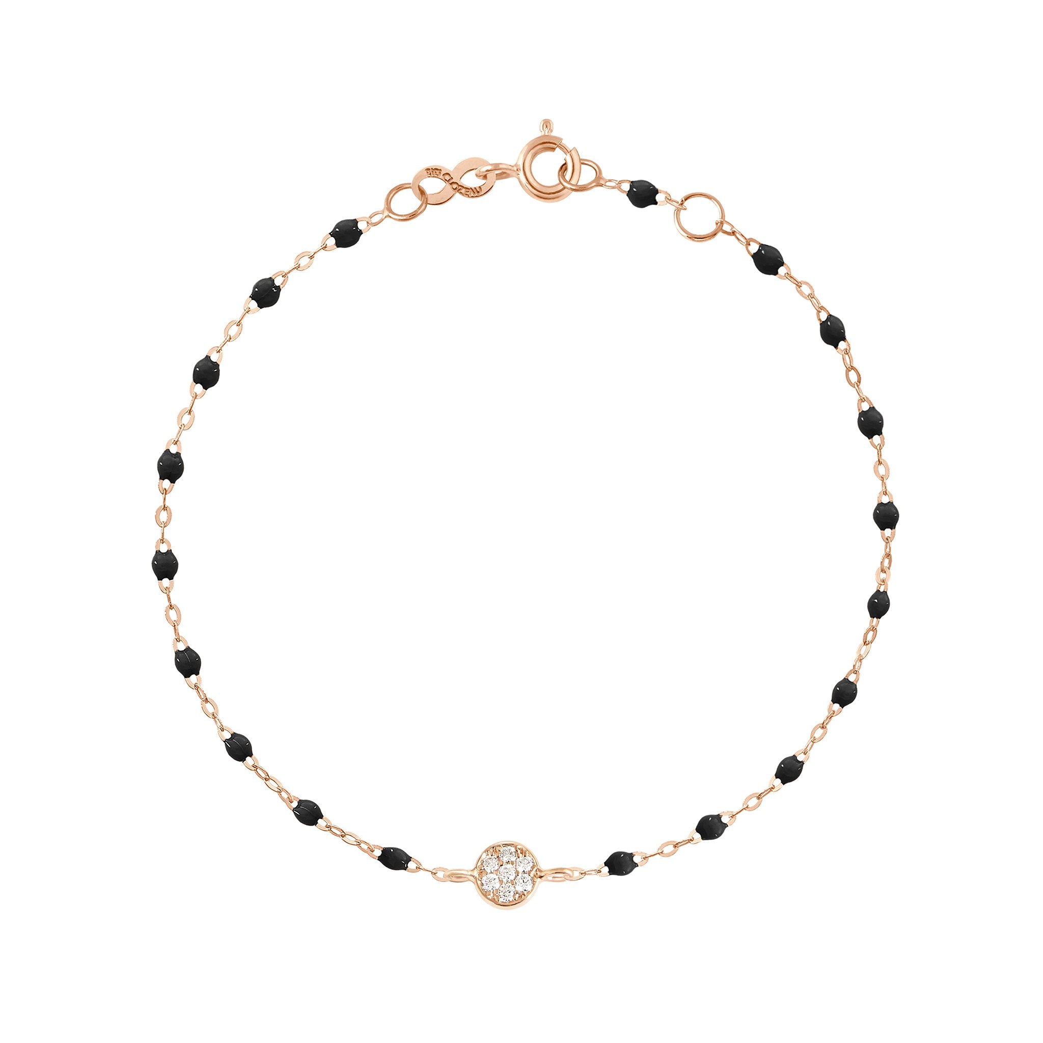 Bracelet noir Puce diamants, or rose, 17 cm