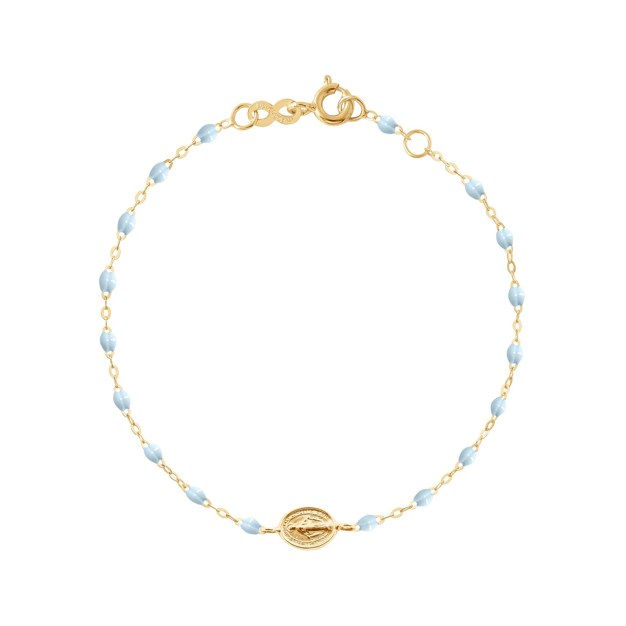 Bracelet bleu layette Madone or jaune, 17 cm