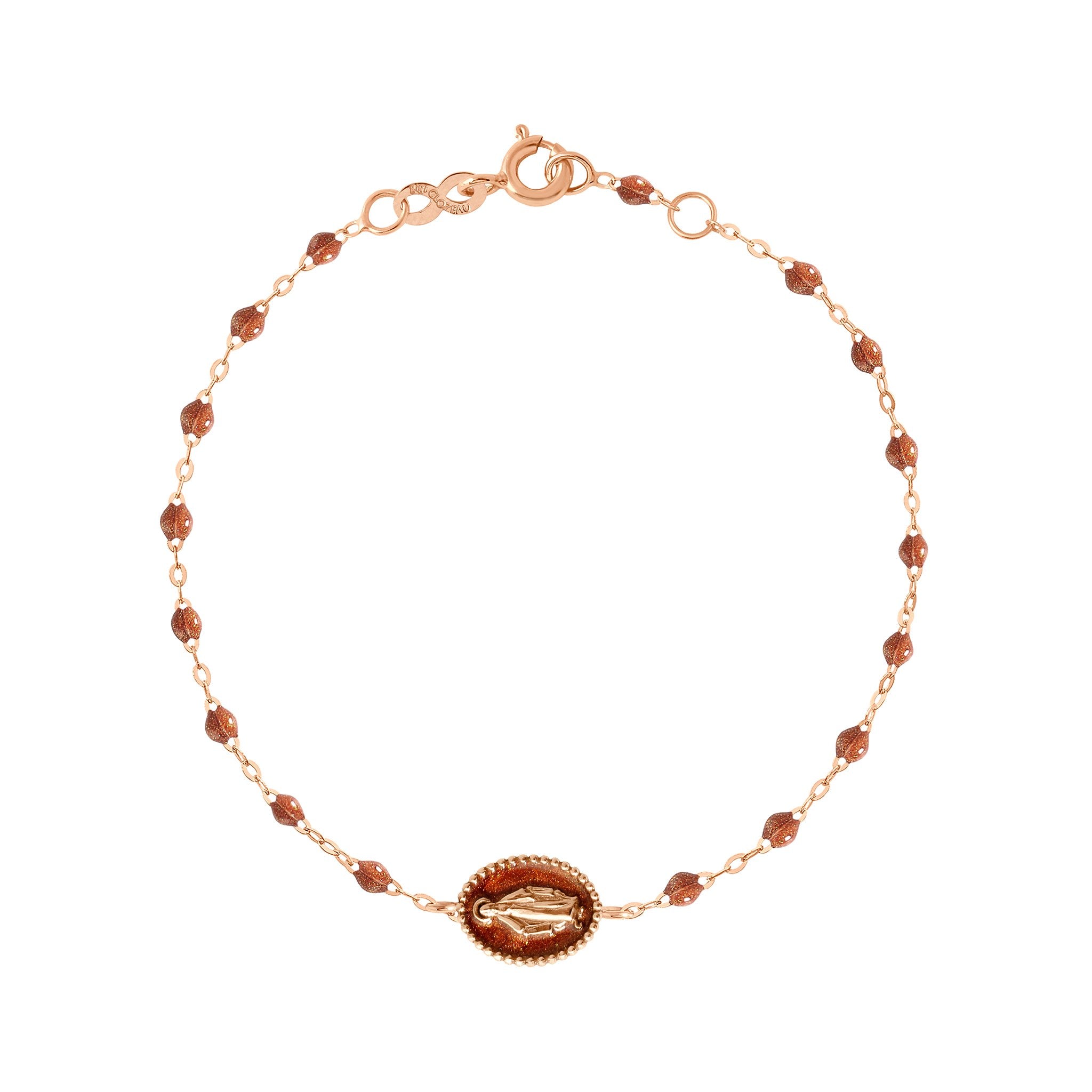 Bracelet Madone résine fauve, or rose, 17 cm