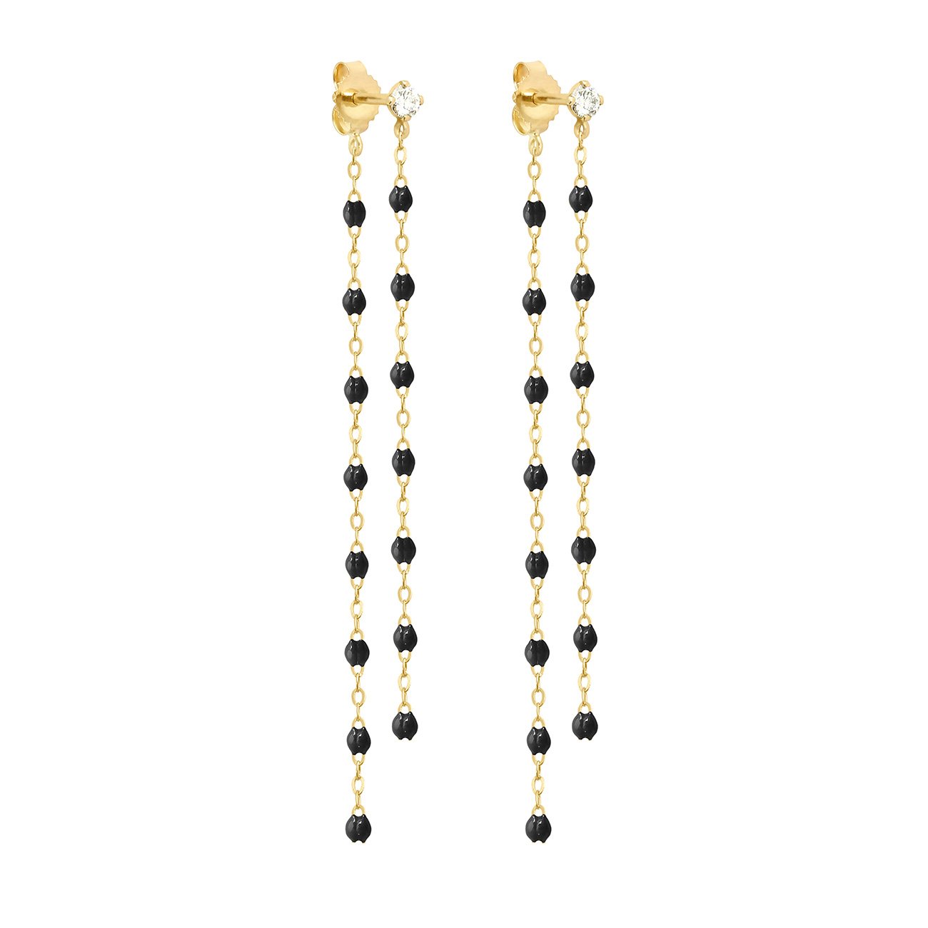 Boucles d'oreilles Dansantes Classique Gigi noire, diamants, or jaune