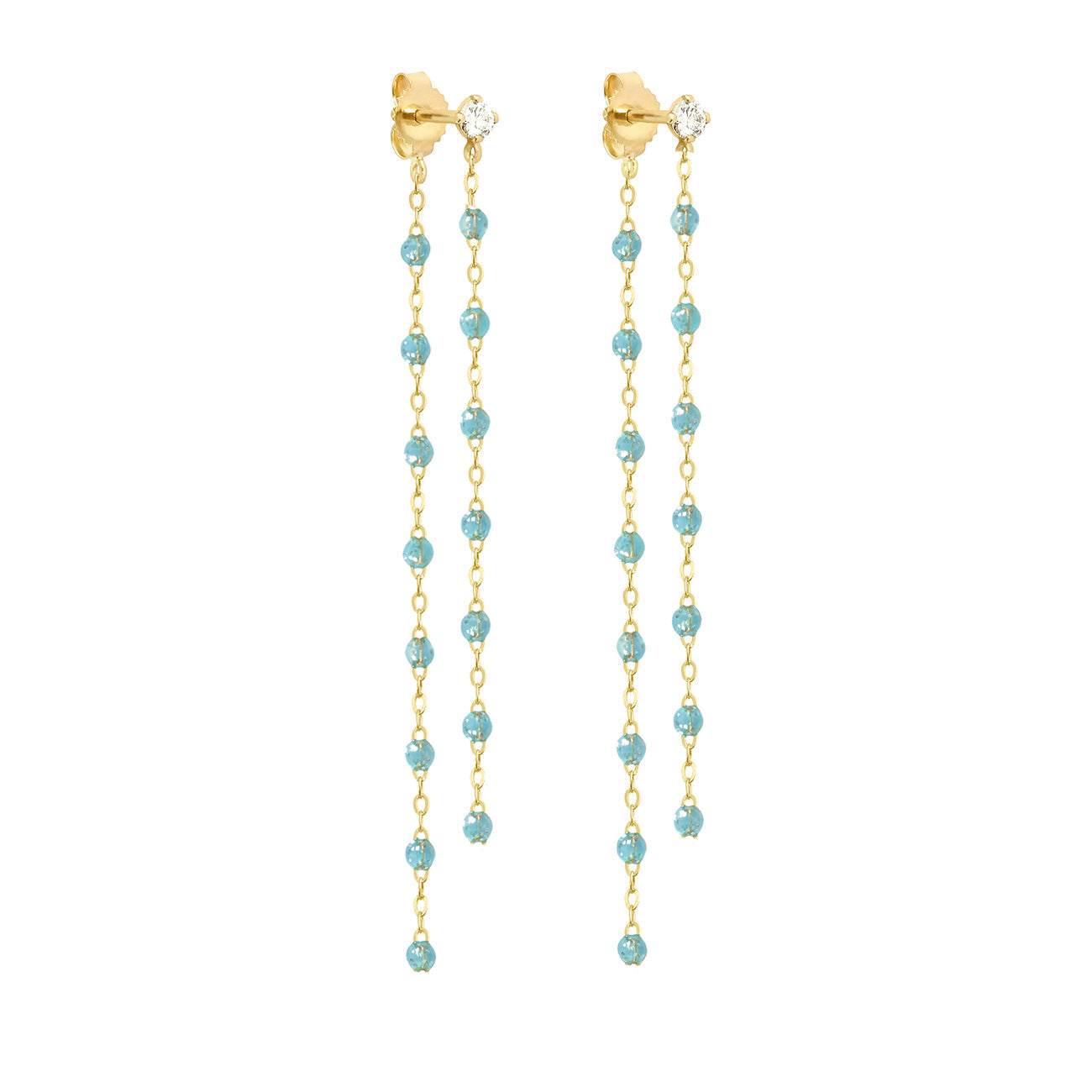 Boucles d'oreilles Dansantes Classique Gigi aqua, diamants, or jaune