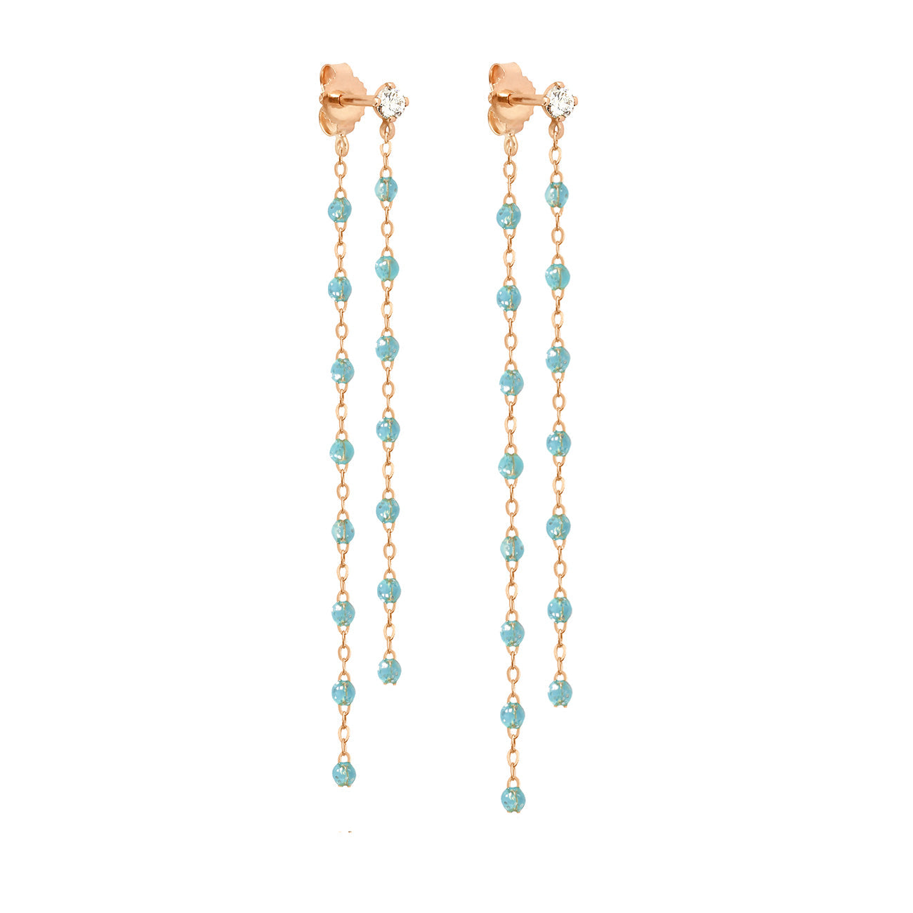 Boucles d'oreilles Dansantes Classique Gigi aqua, diamants, or rose