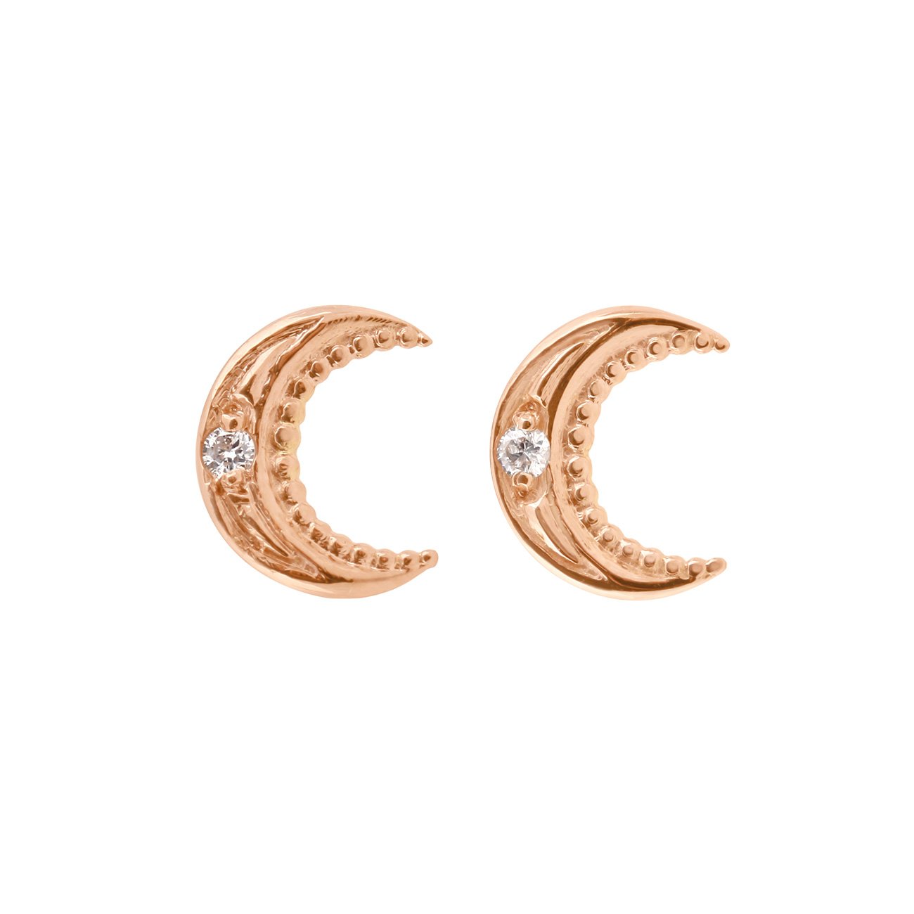 Boucles d'oreilles Lune, diamants, or rose