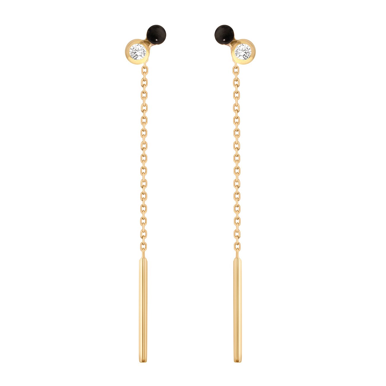 Boucles d'oreilles Dot, résine noire, diamants, or jaune