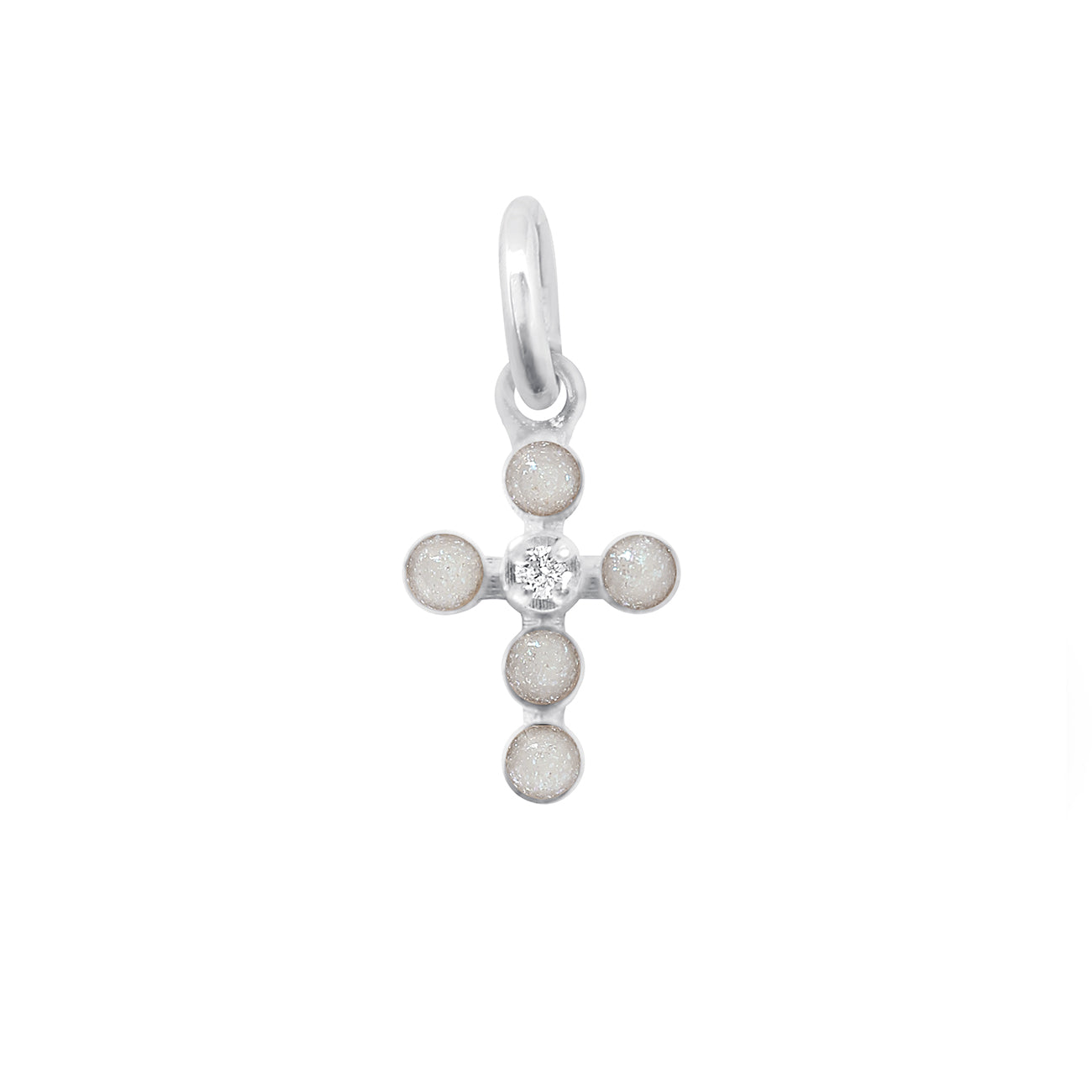 Pendentif opale Croix Perlée, or blanc, 1 diamant