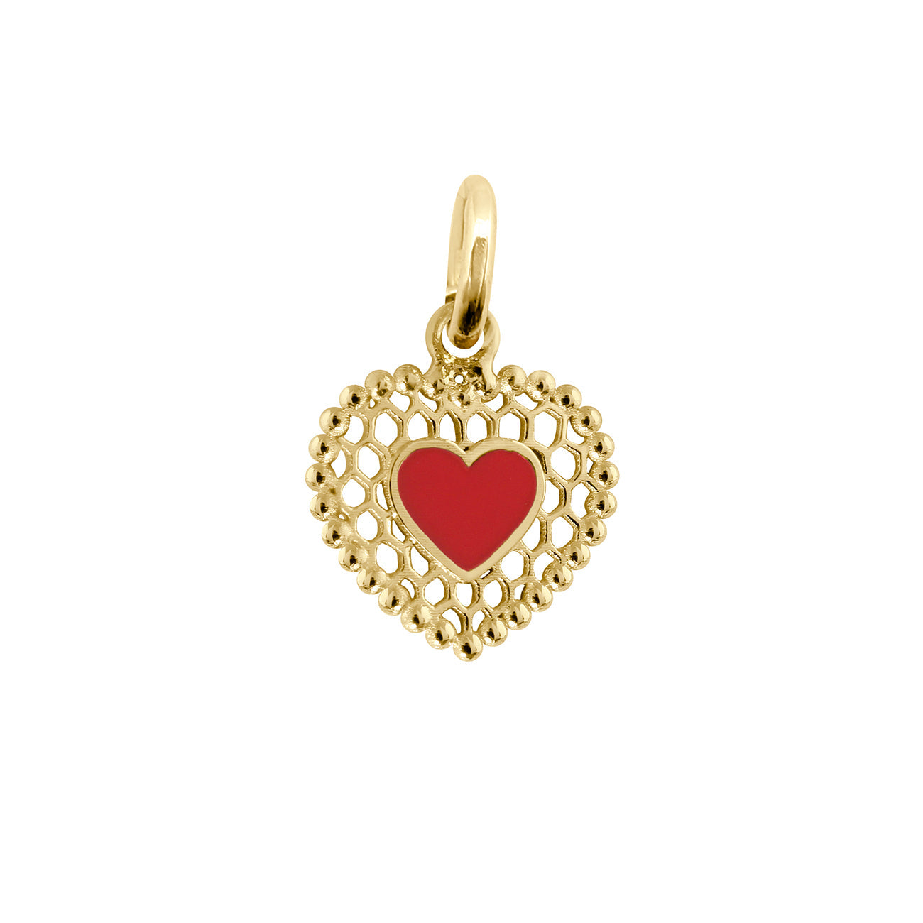 Pendentif Cœur Dentelle résine coquelicot, or jaune