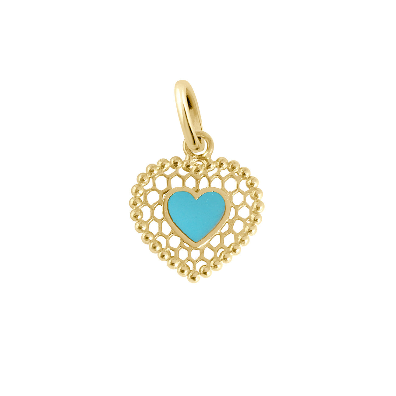 Pendentif Cœur Dentelle résine turquoise, or jaune