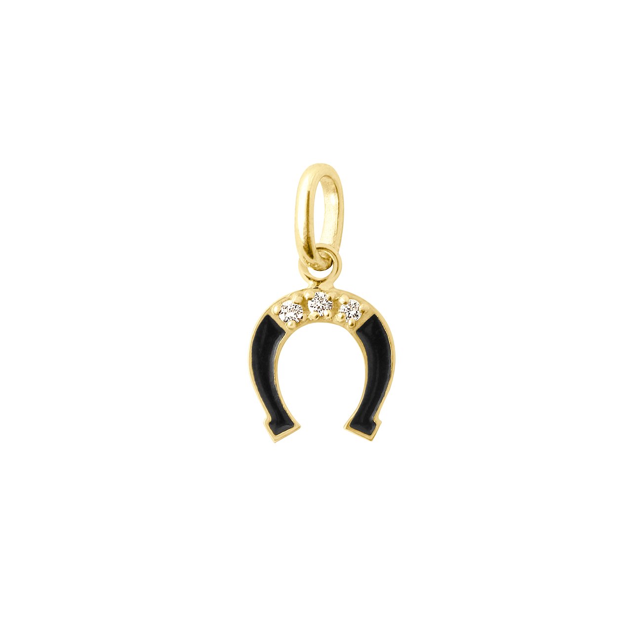 Pendentif Fer à cheval résine noire, diamant, or jaune