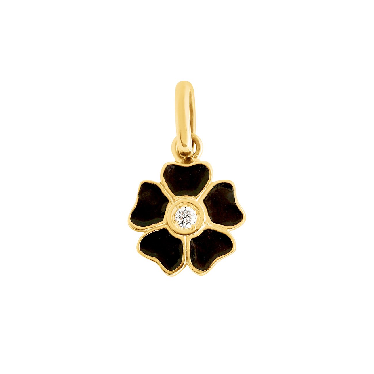 Pendentif Fleur résine noire, diamant, or jaune