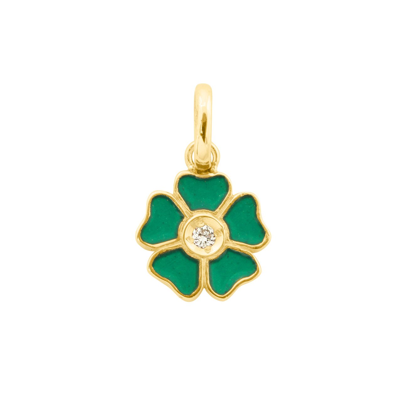 Pendentif Fleur résine émeraude, diamant, or jaune