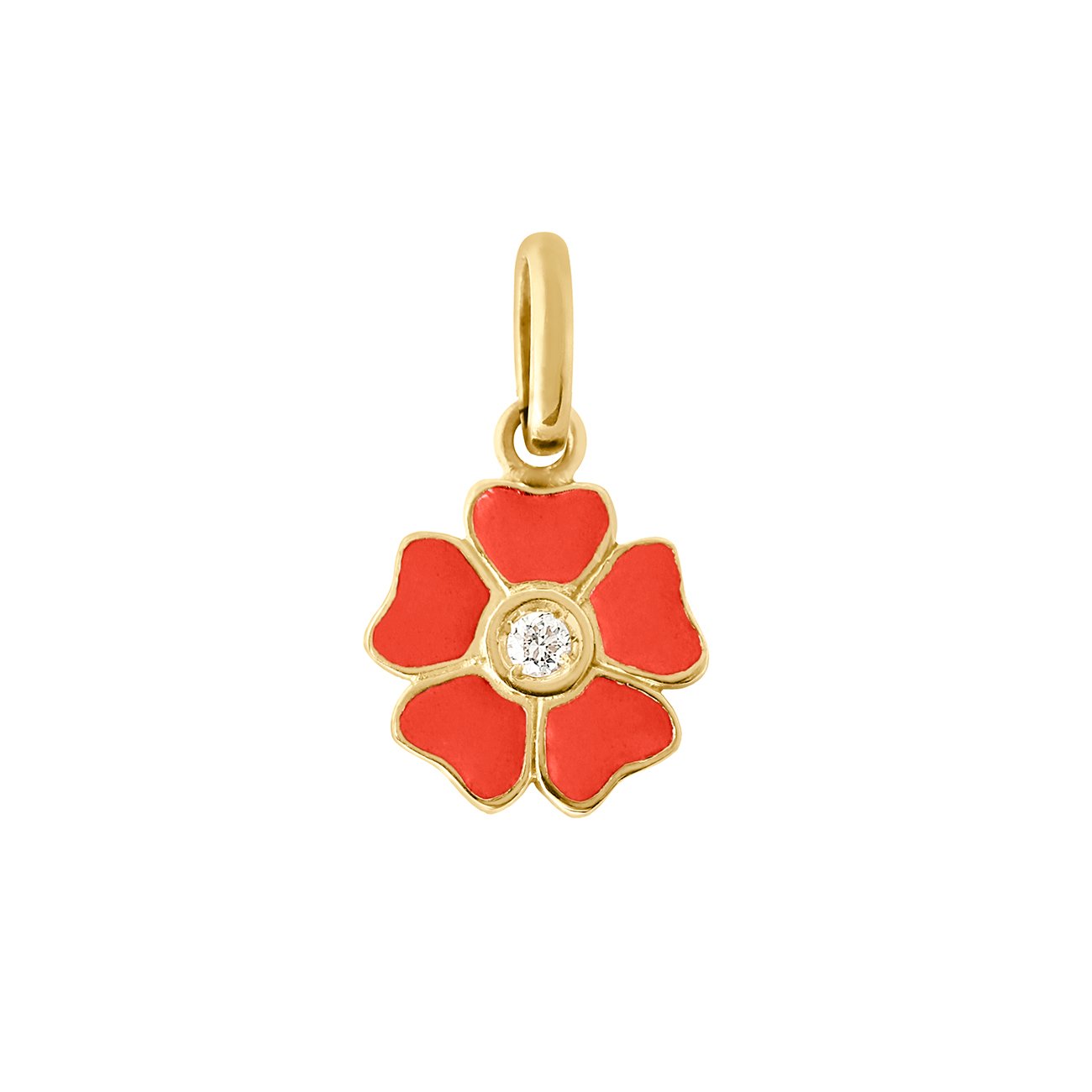 Pendentif Fleur résine corail, diamant, or jaune