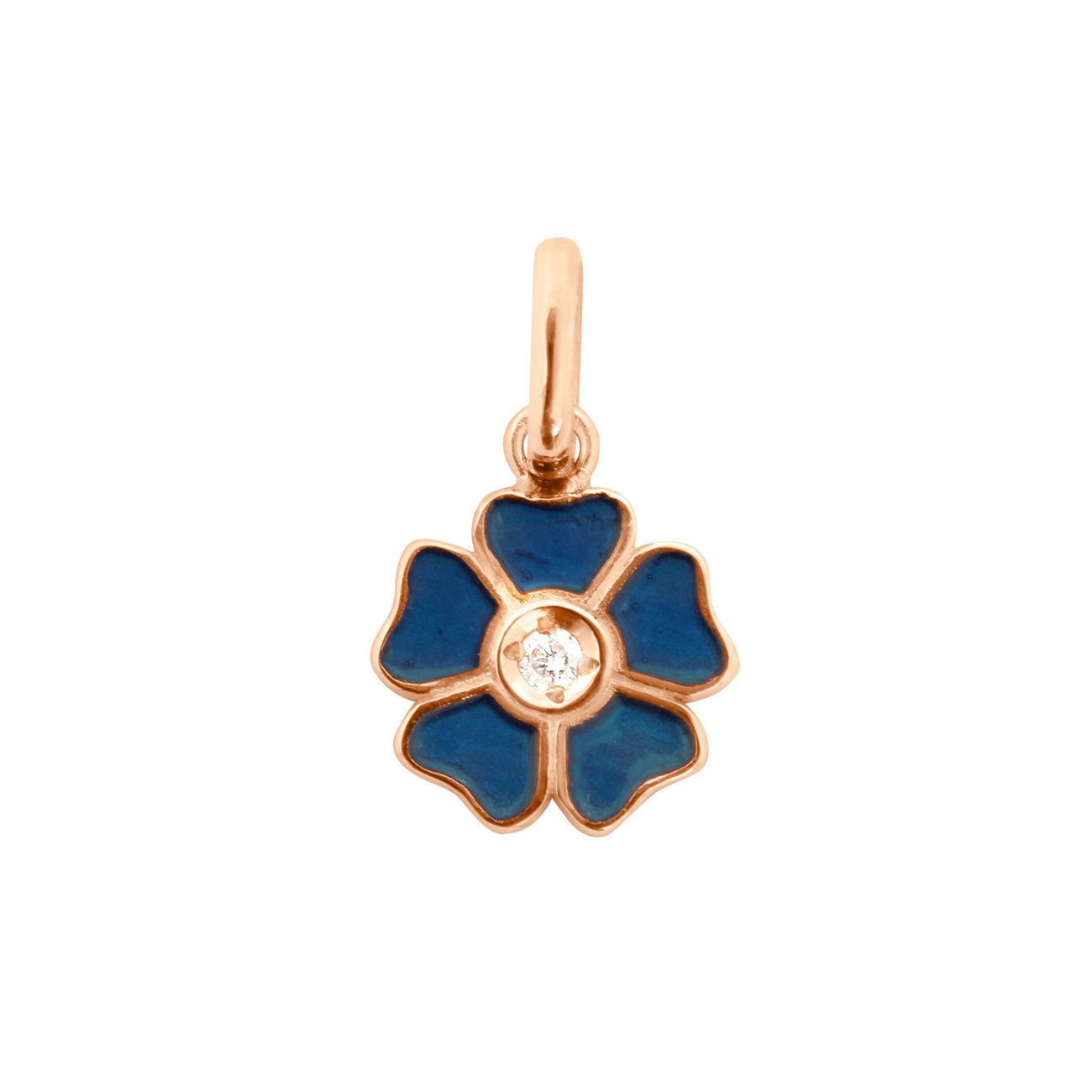 Pendentif Fleur résine bleu de prusse, diamant, or rose