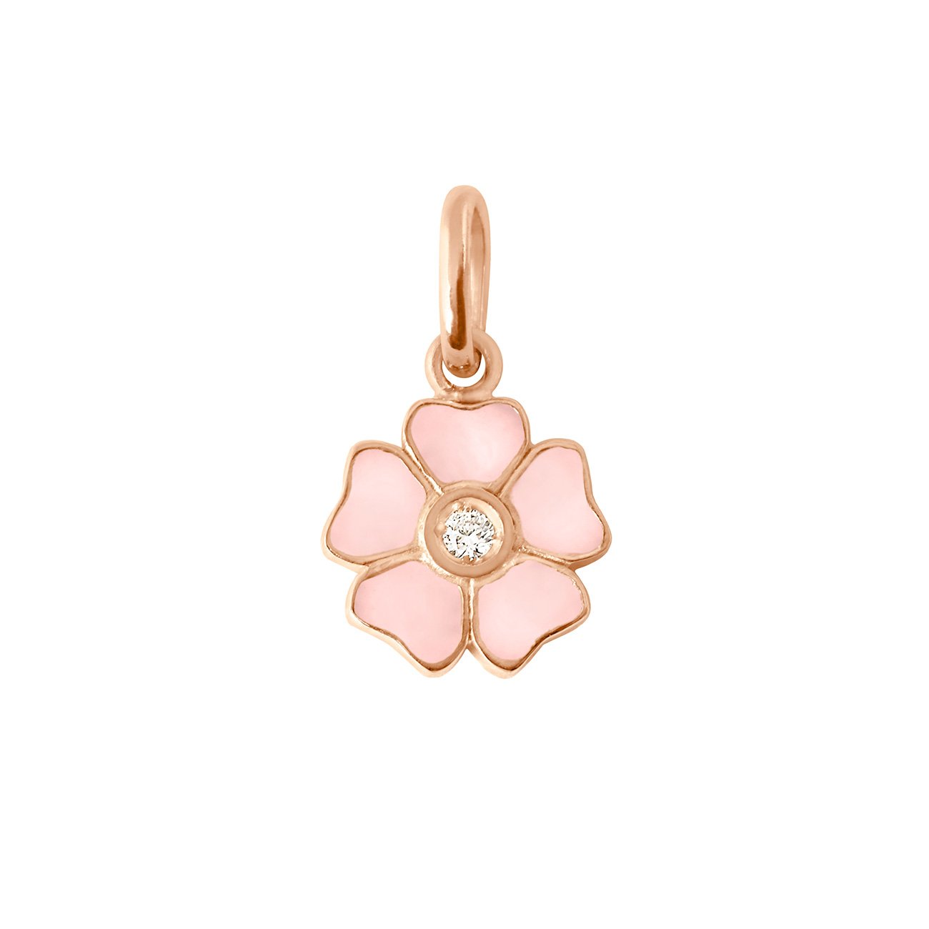 Pendentif Fleur résine rose bébé, diamant, or rose