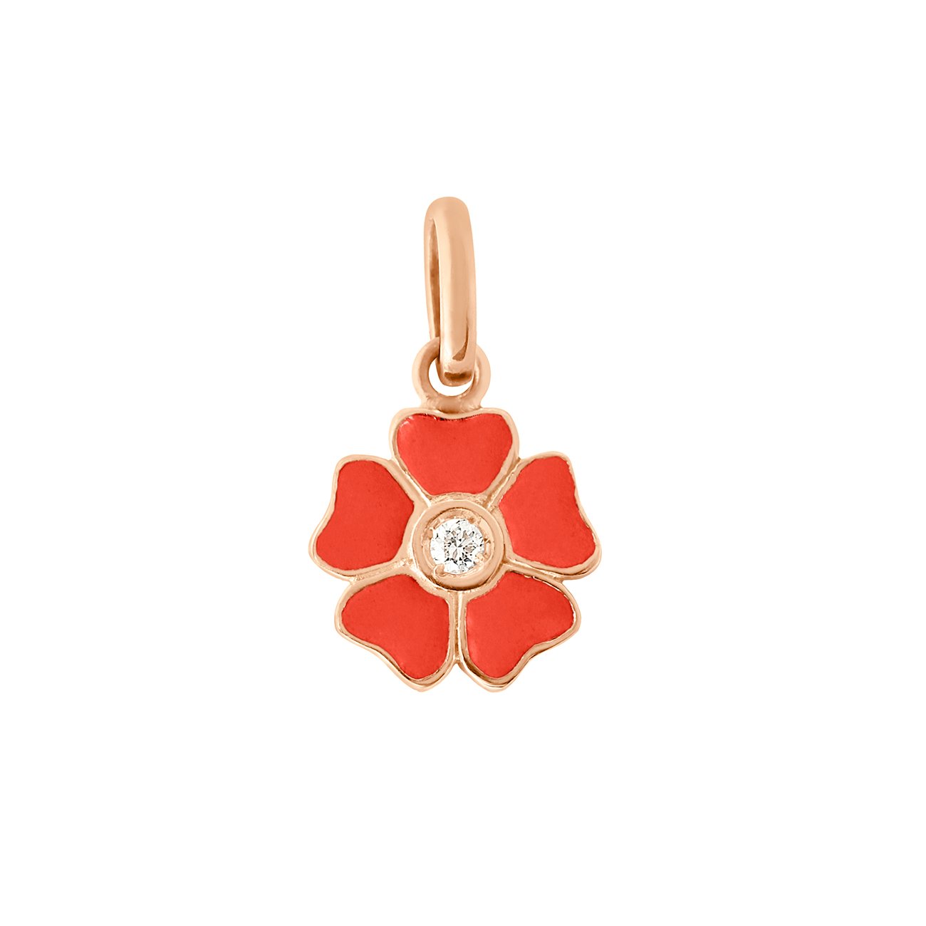 Pendentif Fleur résine corail, diamant, or rose