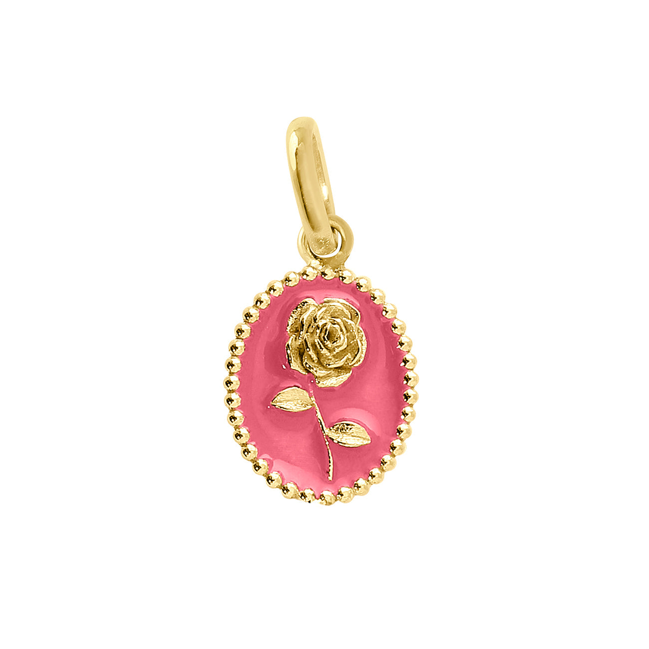 Pendentif Rose résine rose fluo, or jaune