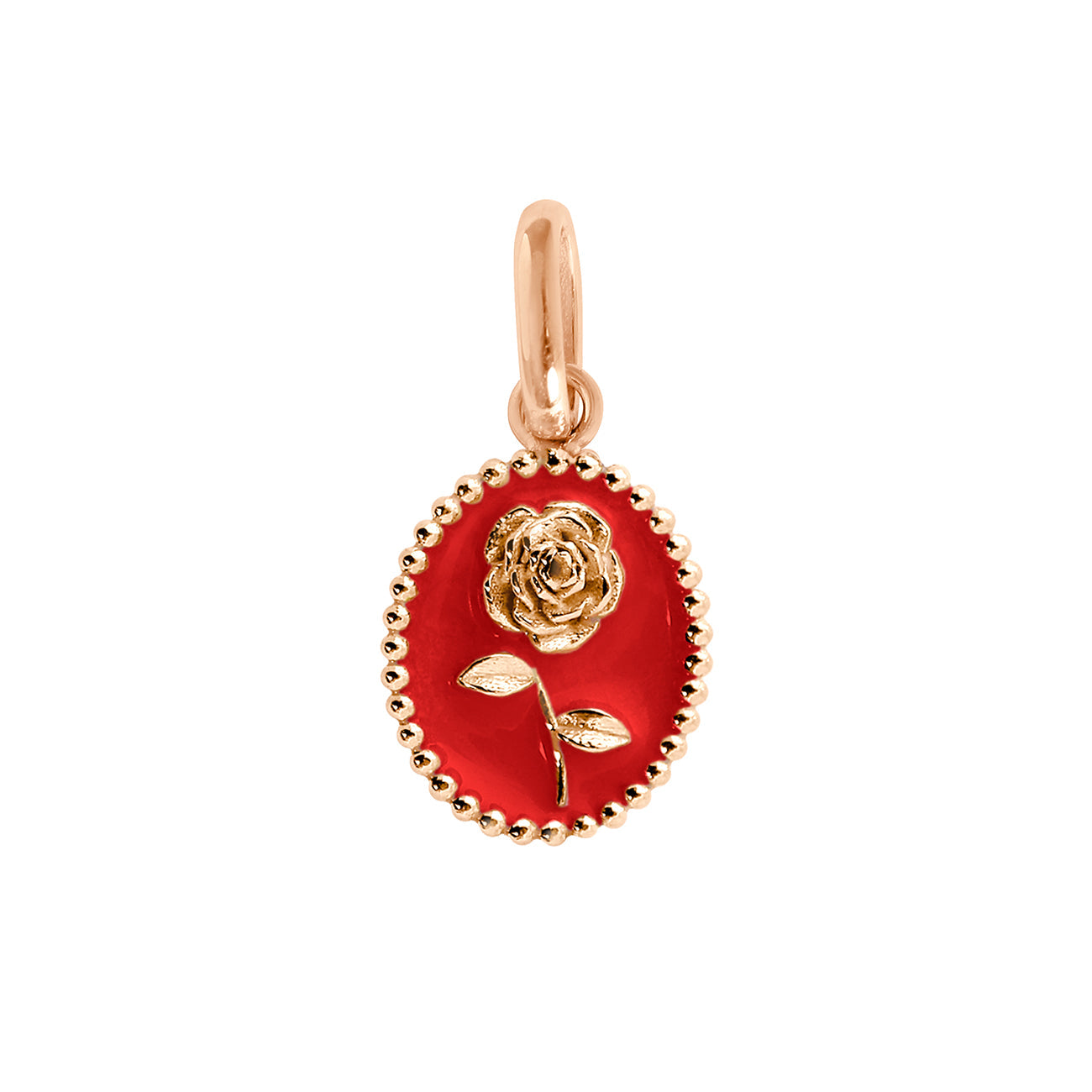 Pendentif Rose résine coquelicot, or rose