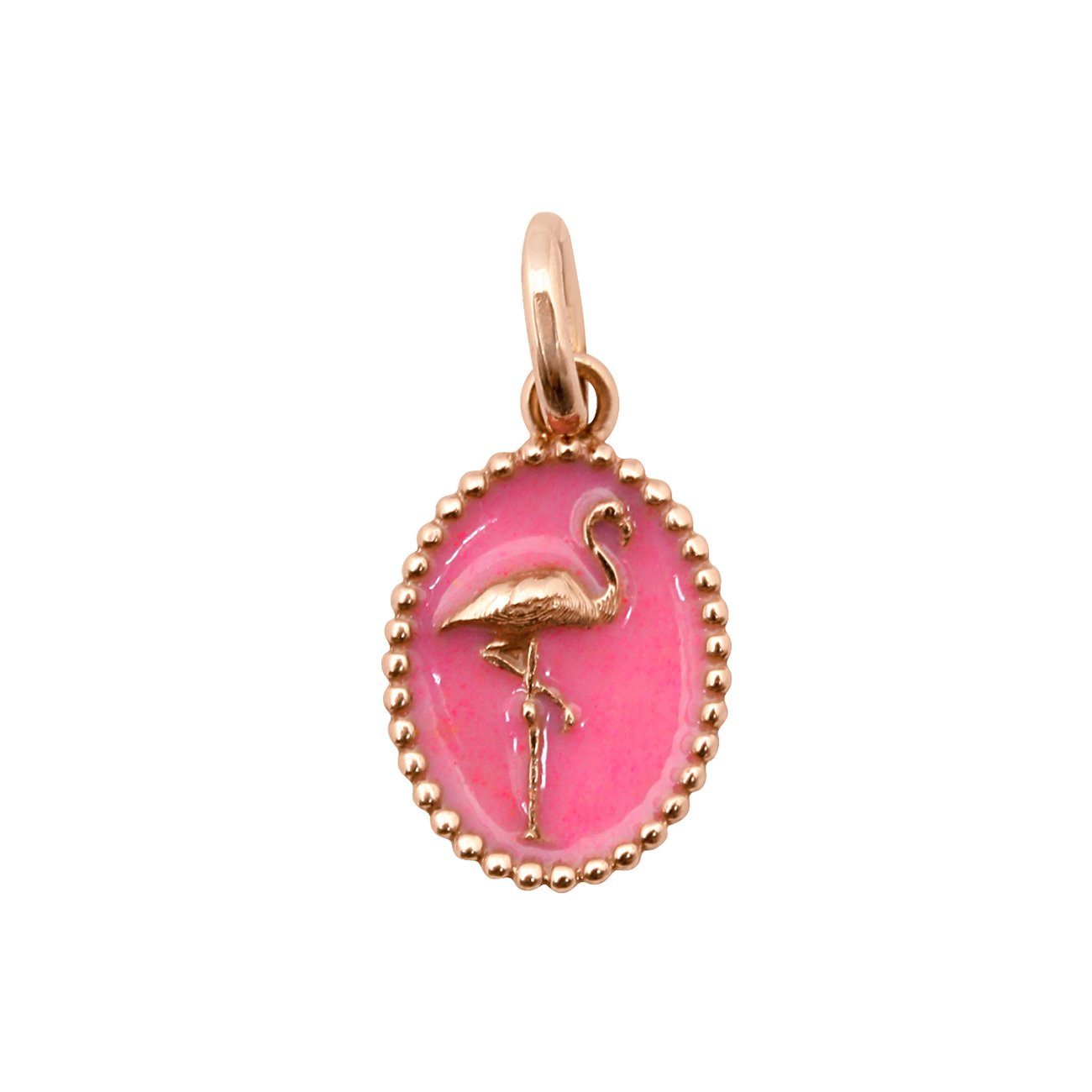 Pendentif Flamant résine rose fluo, or rose