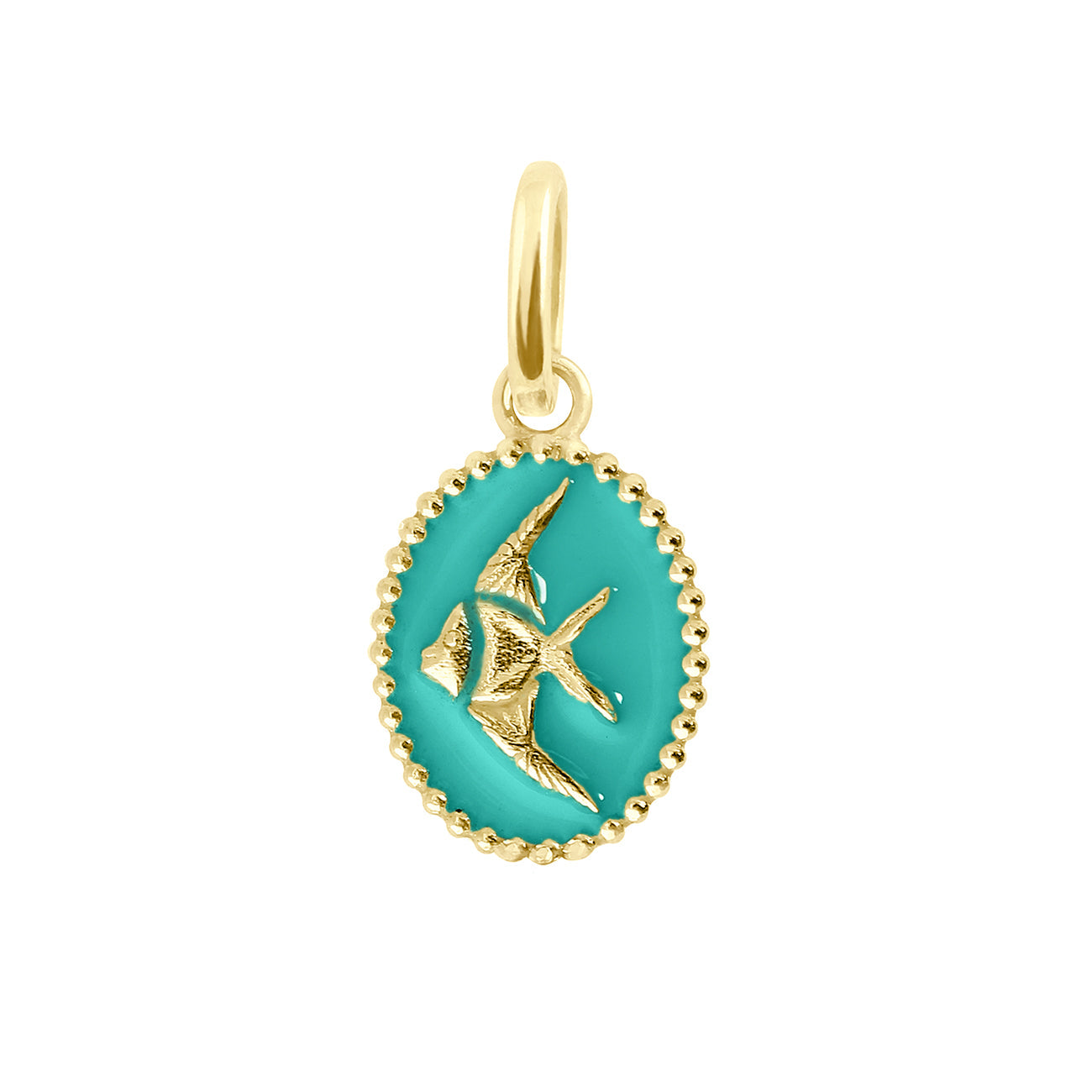 Pendentif Poisson Ange résine turquoise vert, or jaune