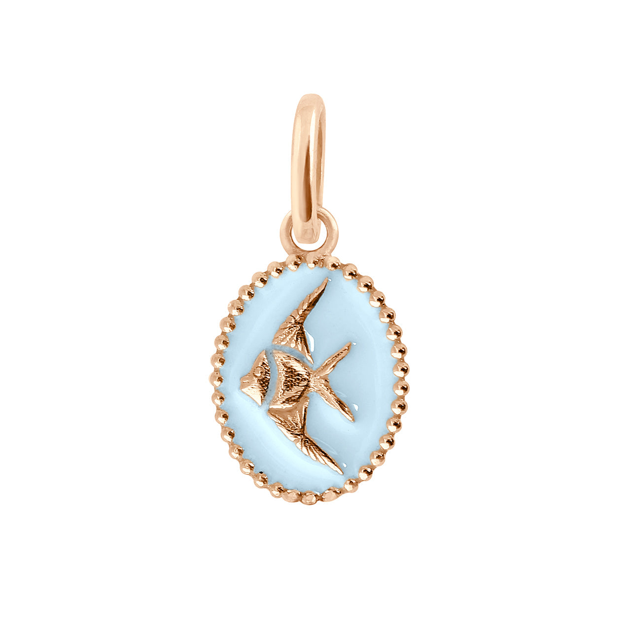 Pendentif Poisson Ange résine bleu layette, or rose