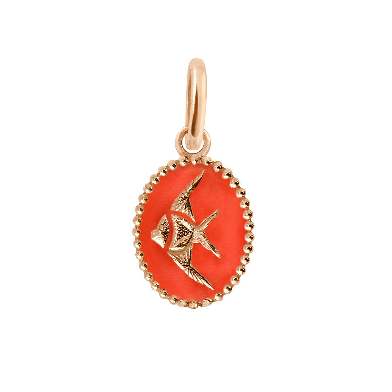 Pendentif Poisson Ange résine corail, or rose