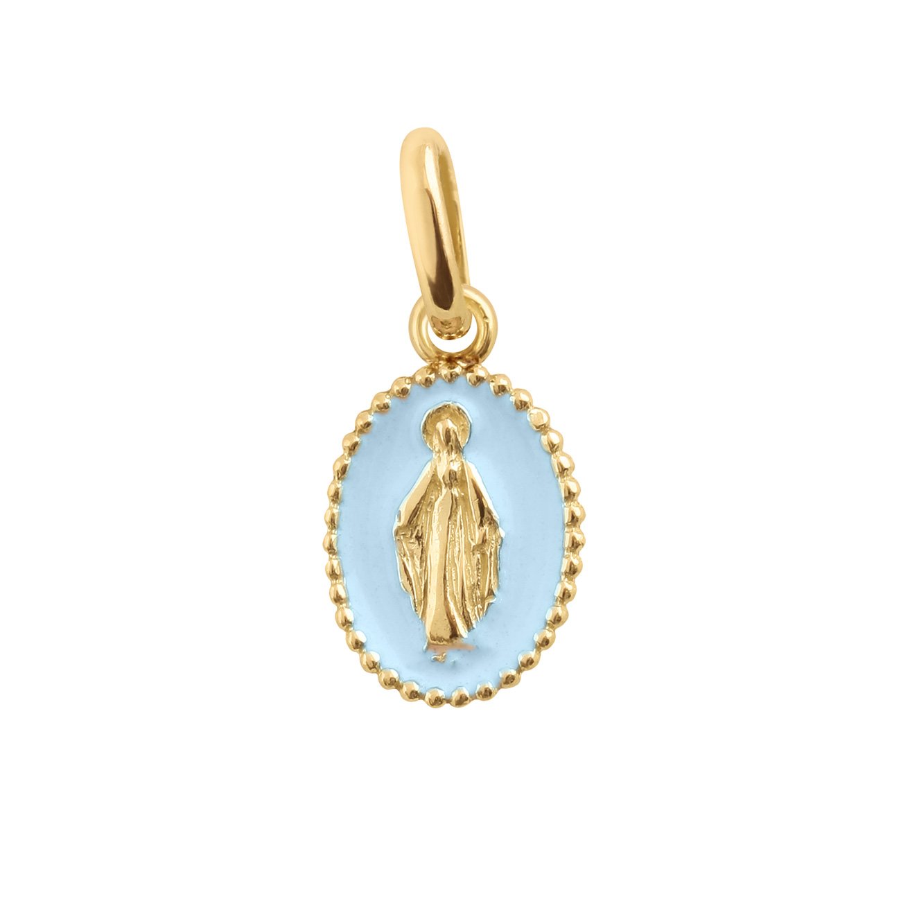 Pendentif Madone résine bleu layette, or jaune