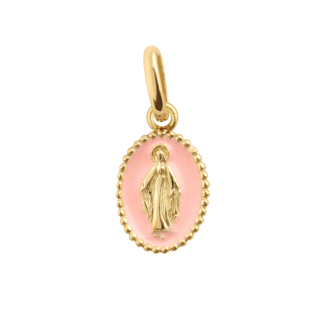 Pendentif Madone résine rose bébé, or jaune