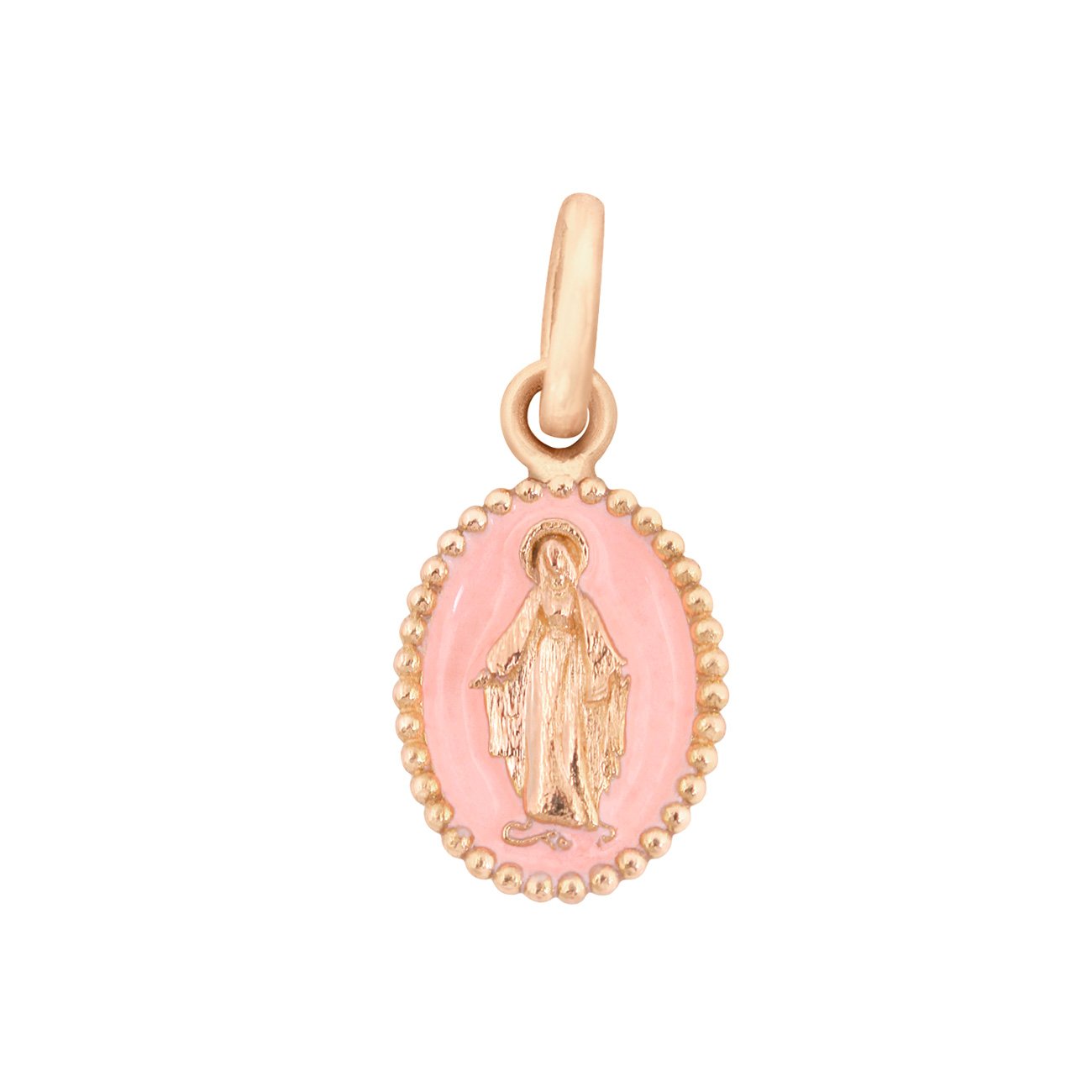 Pendentif Madone résine rose bébé, or rose