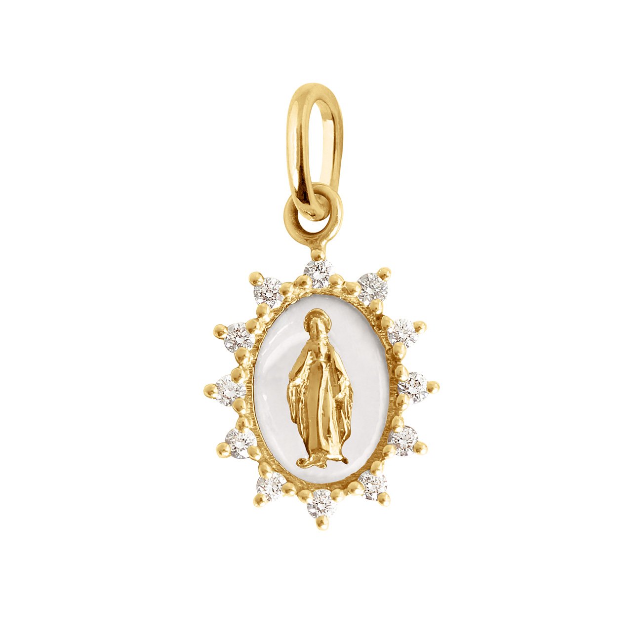 Pendentif blanc Madone Suprême, or jaune, diamants