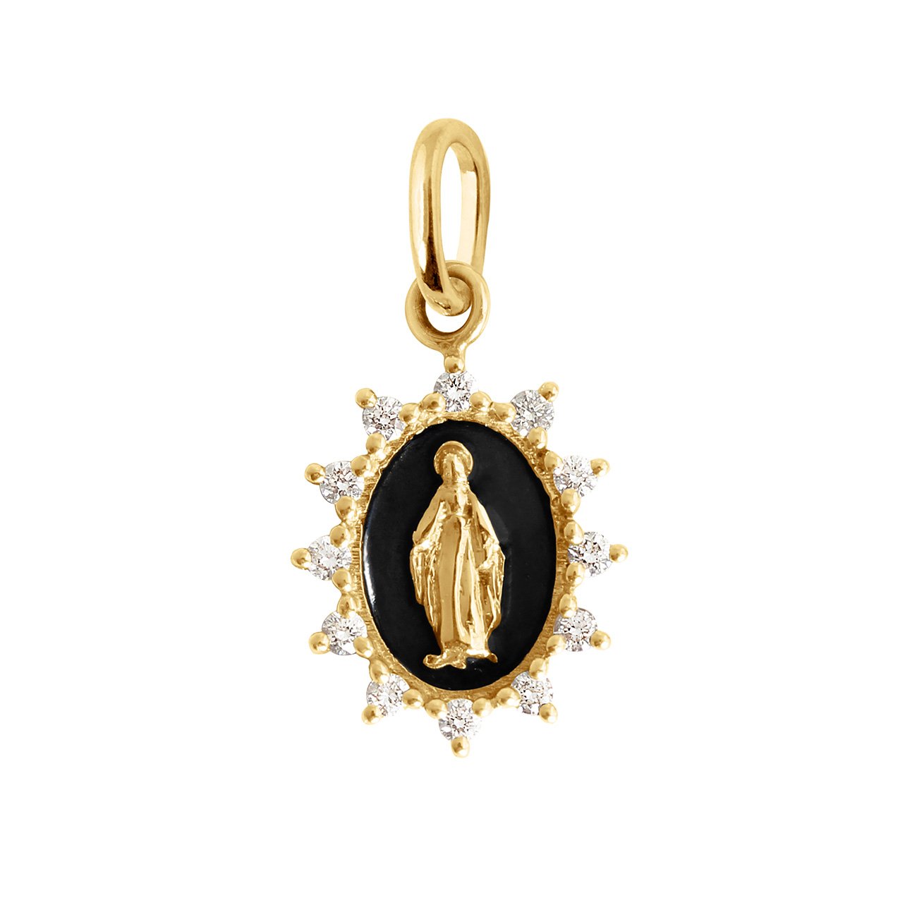 Pendentif noir Madone Suprême, or jaune, diamants